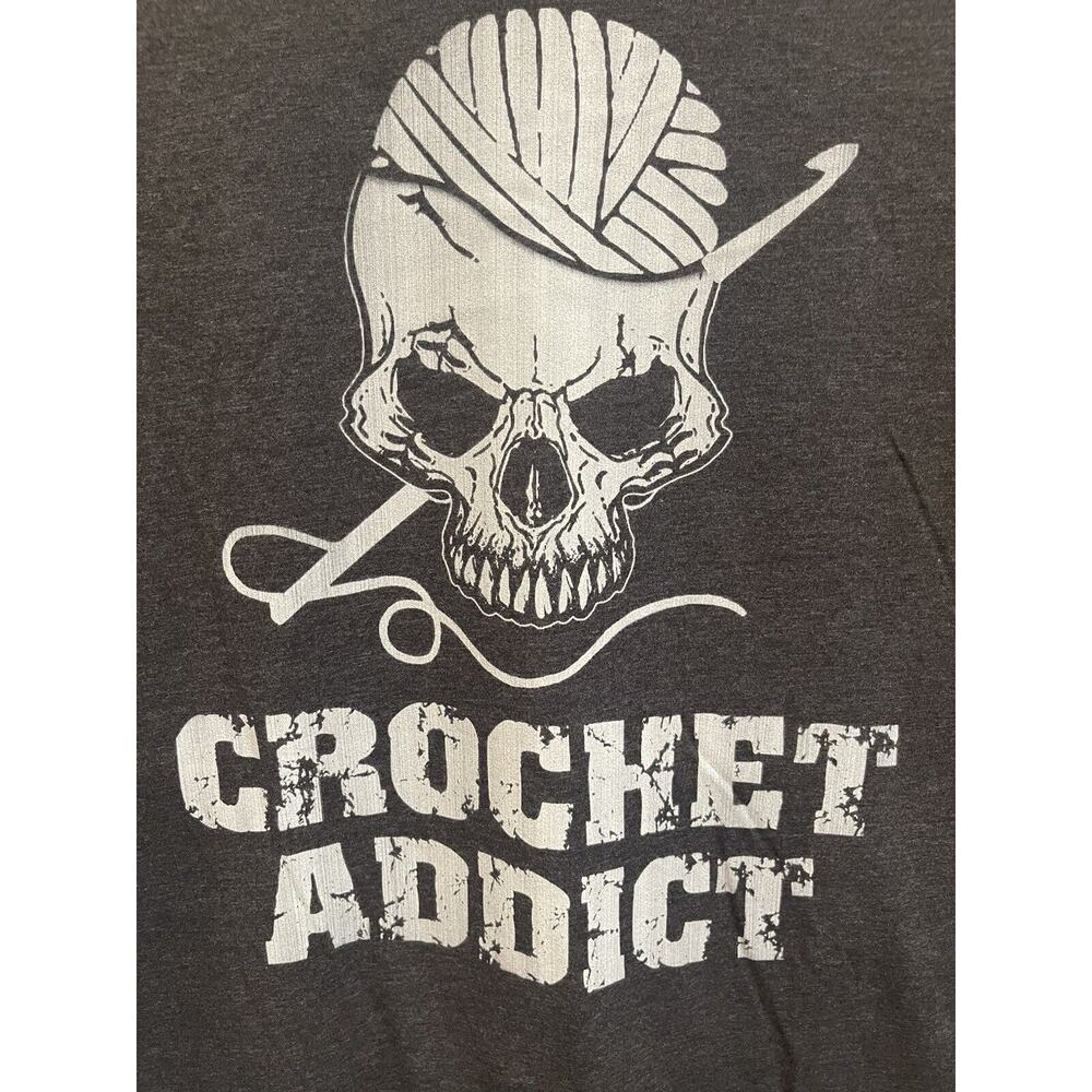 Crochet Addict T-Shirt Size 2XL Dark Gray 💀NEW💀 Soft Jersey Tee ~ Yarn Skull